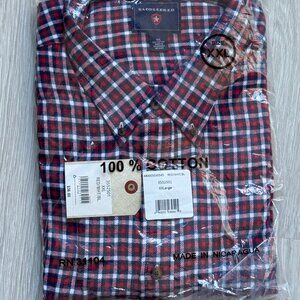 NWT NEW Mens XXL SADDLEBRED Red White Blue Plaid L/S Button Down Dress Shirt $36